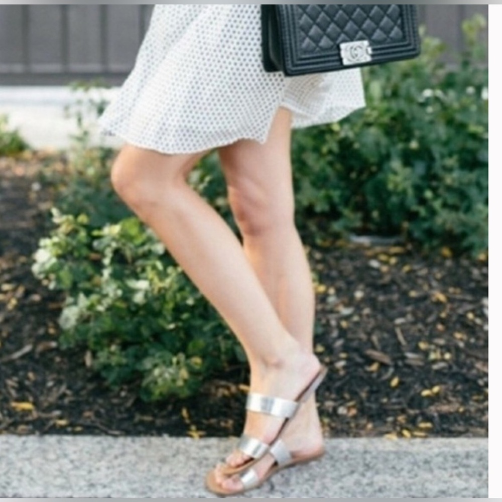 J. Crew Malta Mirror Metallic Silver Sandals Size 8